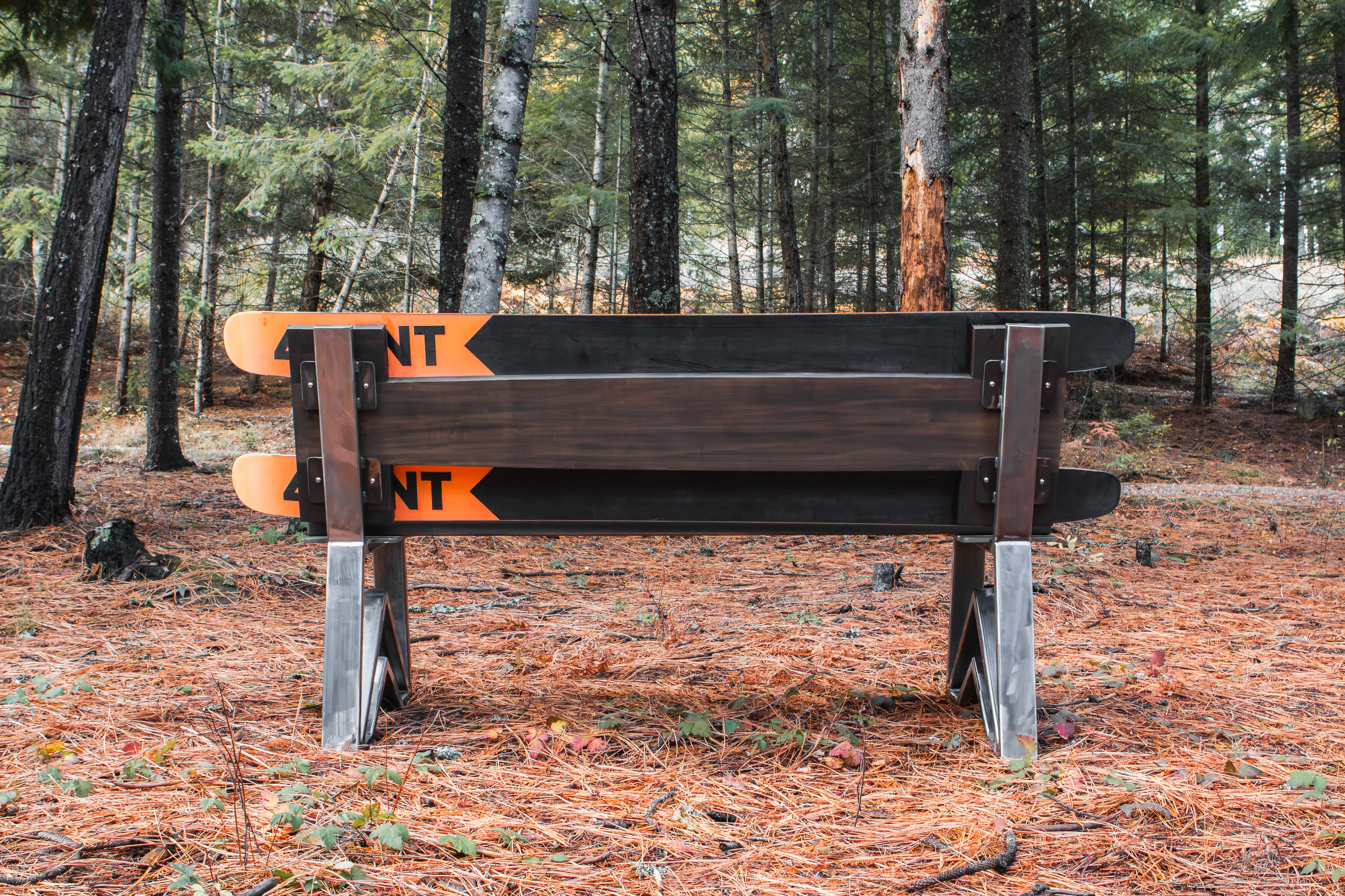 Wooden bench in a forest setting