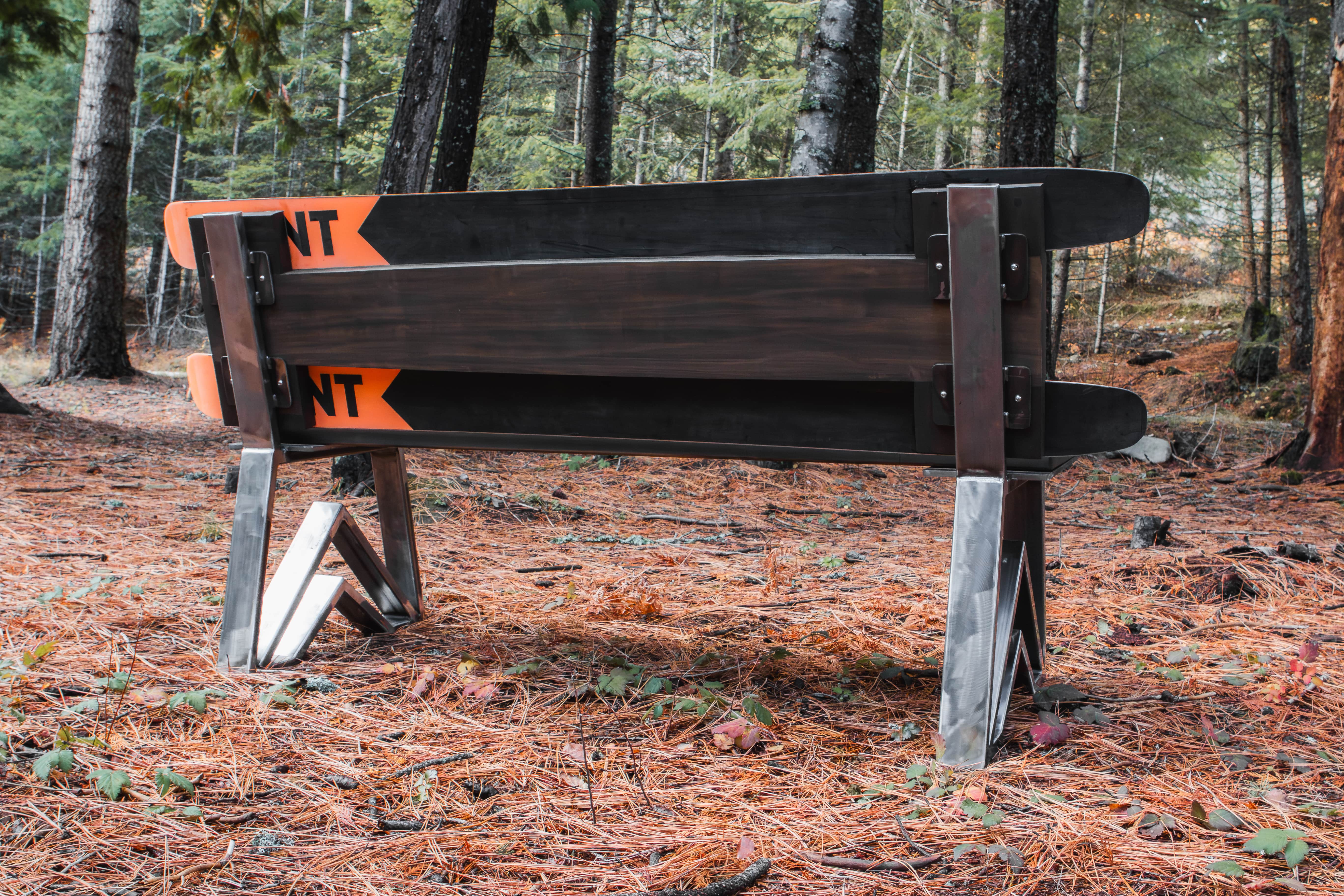 Wooden bench in a forest setting